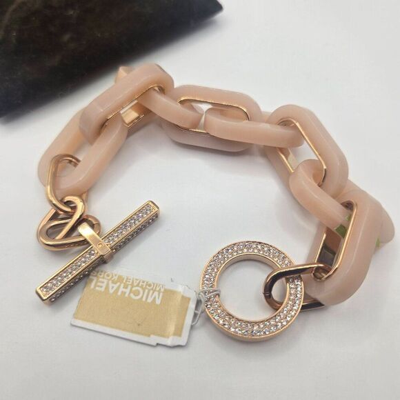 New Michael Kors Rose Gold Acetate Chain Link Toggle Bracelet Valentines - Picture 4 of 4